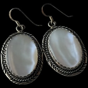 Large Vintage Sterling Silver and Moonstone Earrings