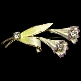 Vintage Lilly Brooch Enamel and Rhinestone Brooch