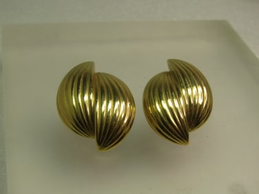 Vintage Crown Trifari Ridged Clip Earrings, 1960's