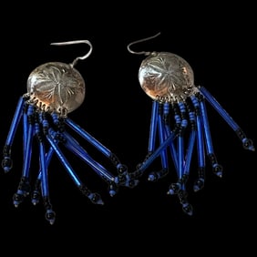 Native American Sterling Silver Beaded Earrings