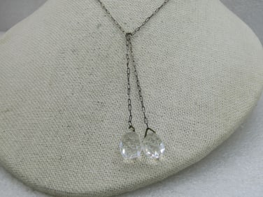 Vintage Clear Crystal Open Lariat Necklace, 18", SIlver