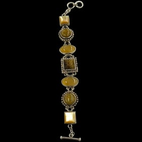 Vintage Kelly Sterling Silver, Jasper, & Multi- Stone Chain Bracelet - China