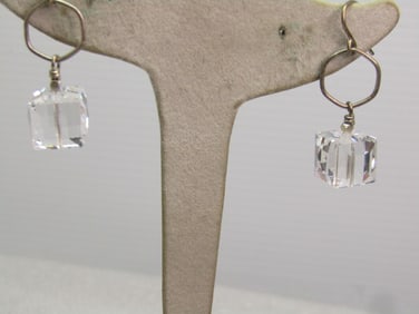 Vintage Sterling Faceted Glass Cube Earrings, Drop, 1980's-1990's