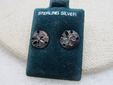 Vintage Sterling Silver Sand Dollar Earrings, Pierced, 1/3"