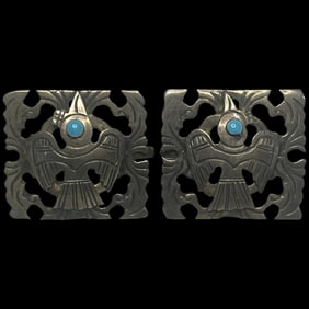 Vintage Cuzco Sterling Silver & Turquoise Screw back Earring Set