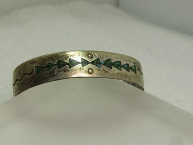 Vintage Sterling Southwestern Inlaid Turquoise Cuff Bracelet, 1970's-1980's, Signed