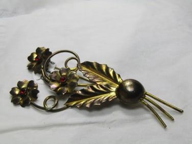 Vintage Gold over Sterling Floral Brooch, 1940's, Art Deco, 3.5"