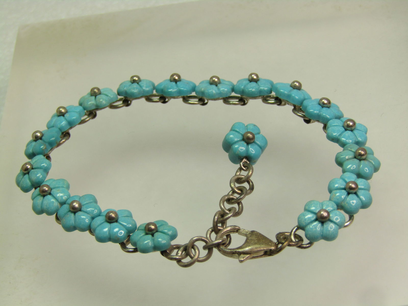 Vintage Sterling Turquoise Floral Bracelet, Signed WK (Whitney  Kelly) 7"-8", 1980's-1990's (1 of 5)