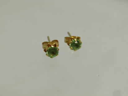 Vintage 14kt Peridot Green Stud Earrings, August Birthstone, 1980's: Vintage 14kt Green Stone Stud Earrings, August Birthstone, 1980's. The stones are round and the color of peridot and appx. 3mm in a buttercup setting. They do not test as peridot but likely glass or c
