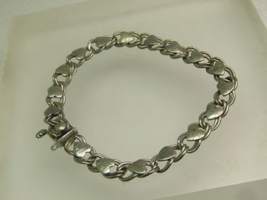 Vintage Sterling Heart Charm Bracelet, Double Link , 7", 1950's-1960's, Beau Sterling
