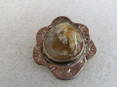 Vintage Southwestern Sterling Agate Pendant, Yellow/Tan