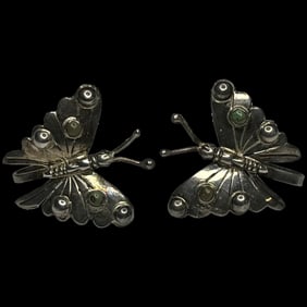Vintage Sterling Silver MEXICO Butterfly Screw Back Earrings
