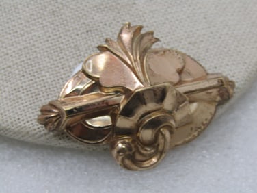 Vintage 10kt G.F. Art Nouveau Brooch, Hollow Design, 2"