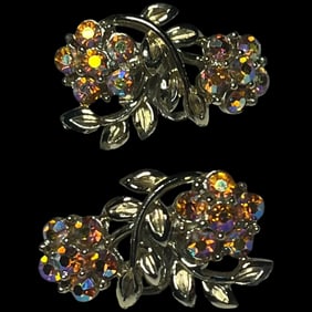 Vintage Rainbow Rhinestone Clip Earrings