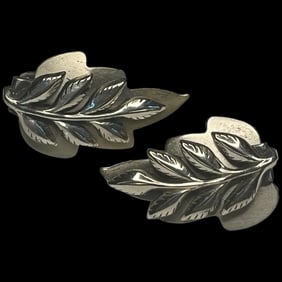 Vintage Leaf Sterling Silver Clip Earrings