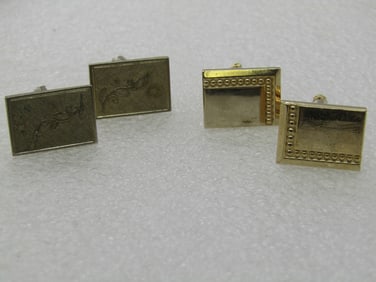 Vintage 2 Pair Cuff Links, Gold Tone, Art Deco Themed