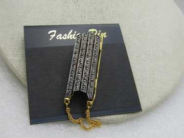 Vintage Sled with Chain Handle Brooch, Faux Marcasite