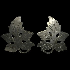 Vintage Sterling Silver Leaf Screw Back Earrings