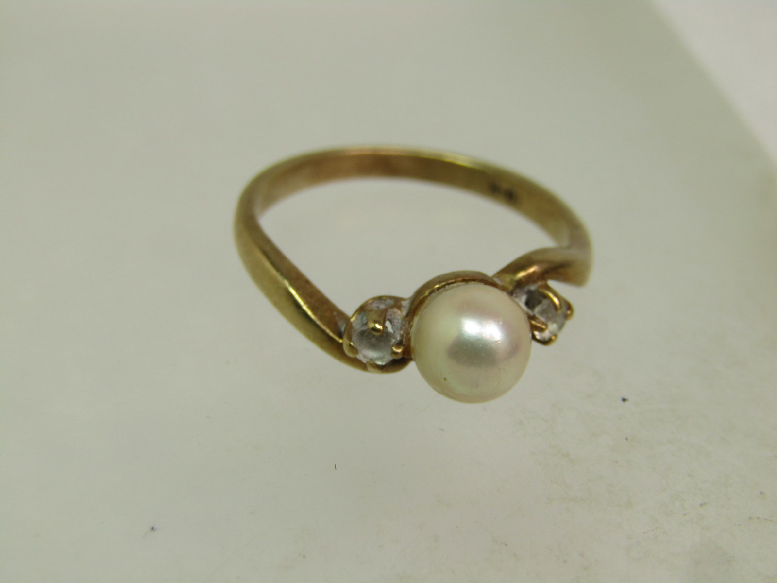 Vintage 10kt Pearl & White Topaz Ring, Sz. 6, 1960's-1970's (1 of 8)