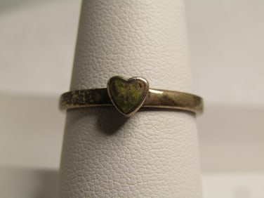 Vintage Sterling Unakite Heart Ring, Sz. 8. 1970's-1980's. Southwestern Vibe.