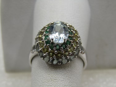 Sterling Topaz CZ Halo Ring, Sz. 8.5