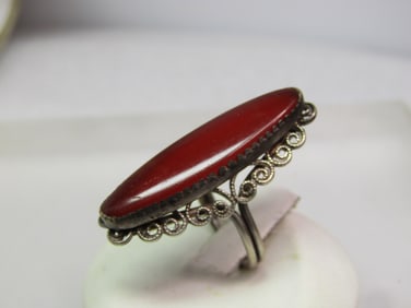 Vintage Sterling Carnelian Colored Ring, Sz.4-6, 1950's-1960's