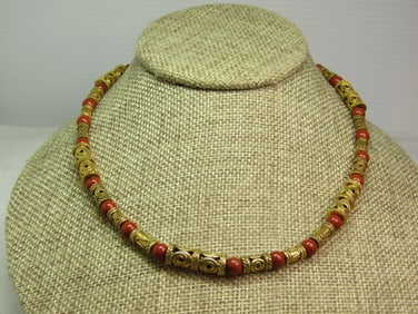 Vintage MMA Etruscian Byzantine Jasper Necklace, 17", 1995