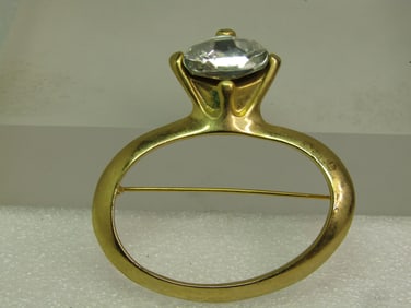 Vintage Engagement Ring Brooch Clear Stone, 1980's