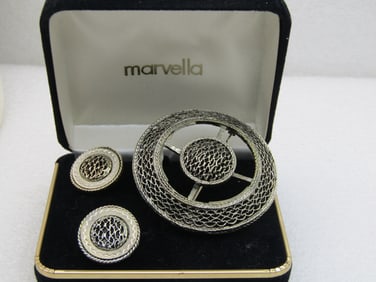 Vintage Marvella Brooch & Clip Earrings Set, in original box