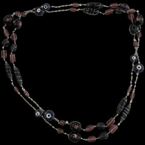 Vintage Glass Beaded Long Silver Tone Statement Necklace