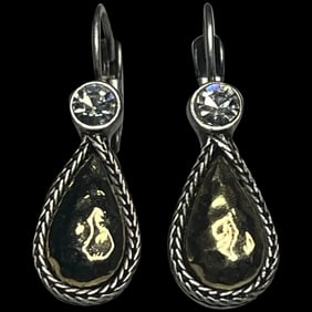 Estate Tear Drop Hammered Crystal Earrings