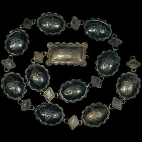 Fantastic Sterling Silver Vintage Navajo Hand Wrought Native American Concho Belt