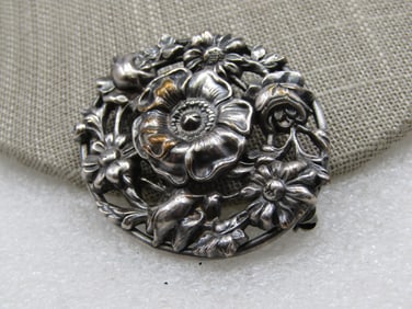 Vintage Silver Plated Mixed Floral Brooch, Mid-Century