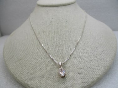 Sterling Silver CZ Pendant Necklace, 20", 1.25 TCW CZ Solitare Pendant (LEB)
