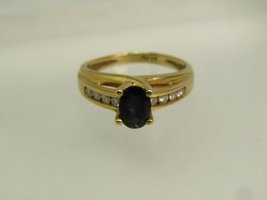 Vintage Blue Sapphire Diamond Ring, Sz. 7, 1980's