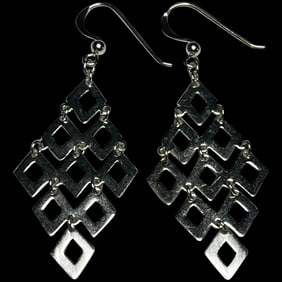 Estate Sterling Silver Lozenge Dangle Earrings