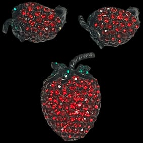 Vintage Weiss Strawberry Brooch and Clip Earring Set