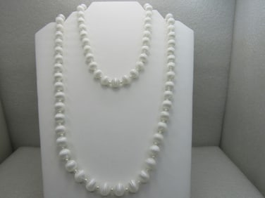 Vintage White Beaded Necklace, Choker, Clip Earrings Set, Sarah Coventry
