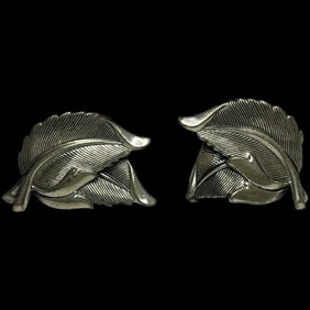 Vintage Jewel Art Sterling Silver Leaf Screw Back Earrings