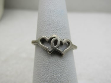 Vintage Sterling Silver Double Heart Ring, Sz. 6