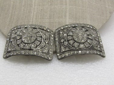 Pair Art Deco Rhinestone Slide Buckles, Early 1900's