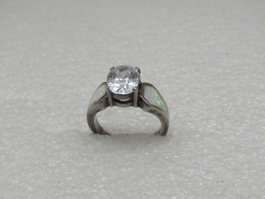 Sterling Faux Opal CZ Ring, Size 5.5