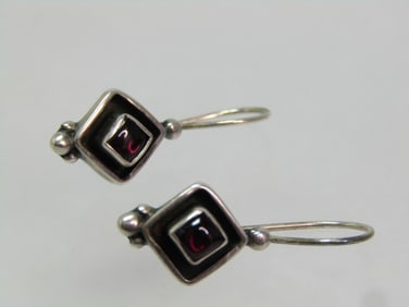 Vintage Sterling Amethyst Square Drop Earrings, Pierced, 1980's. Southwestern Vibe