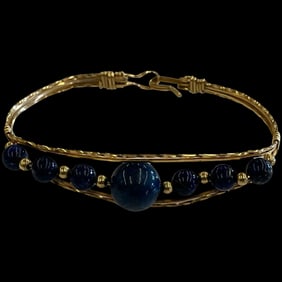 Estate Wire Wrapped Blue Bead Bracelet