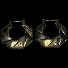 Estate Sterling Silver/Gold Geometric Hoop Earrings
