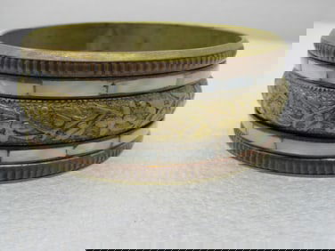 Vintage India MOP & Brass Bangle Bracelet, 7.75", 1.25" Wide