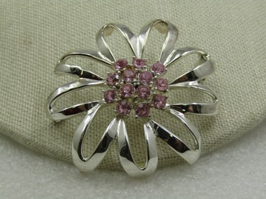 Vintage Pink Rhinestone Mod Blossom Brooch, 1960's-1970's, 2"