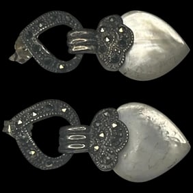 Vintage Sterling Silver Marcasite and Moonstone Heart Earrings