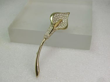 Vintage Rhinestone Calla Lily Brooch, 3.75", 1980's