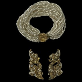 Vintage Multi Strand Bracelet and Statement Earring Set
